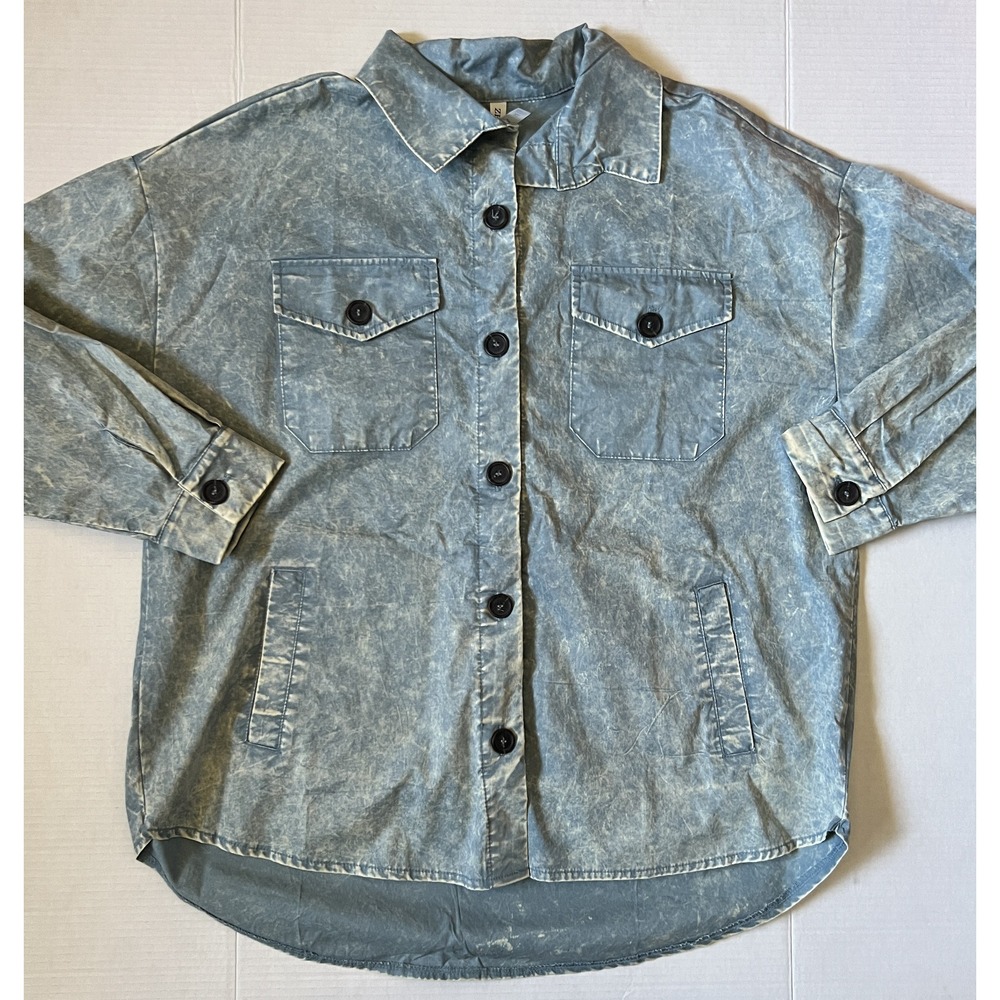 ZENANA - Women's Long Sleeve Button Acid Wash Shacket Shirt Jacket- X-Large NEW!